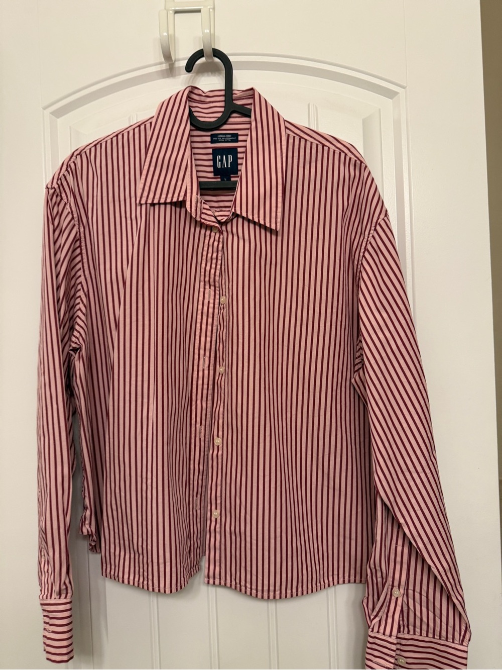 GAP Women’s Pink and Dark Red Striped Button-Down Shirt